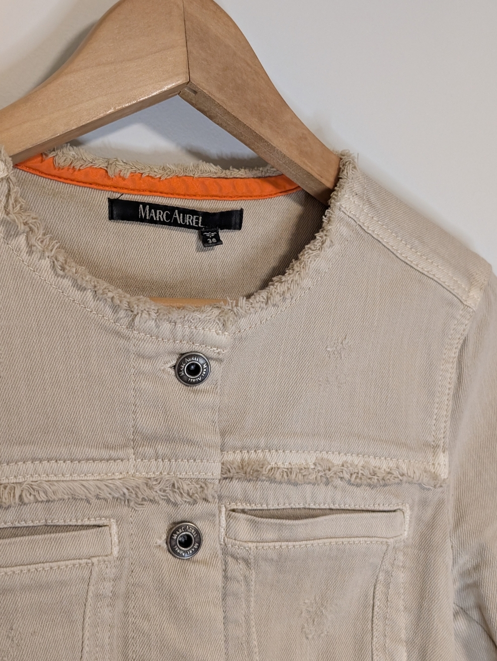 Tan Marc Aurel Beige Frayed Hem Lightweight Jacket (Small 36) - Picture 9 of 14